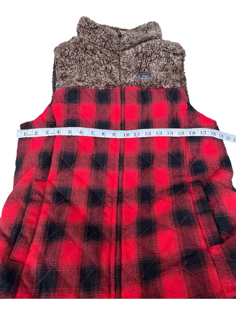 Simply Southern Womens M Deep Pile Fleece Flannel Quilted Puffer Vest Jacket - Picture 7 of 7
